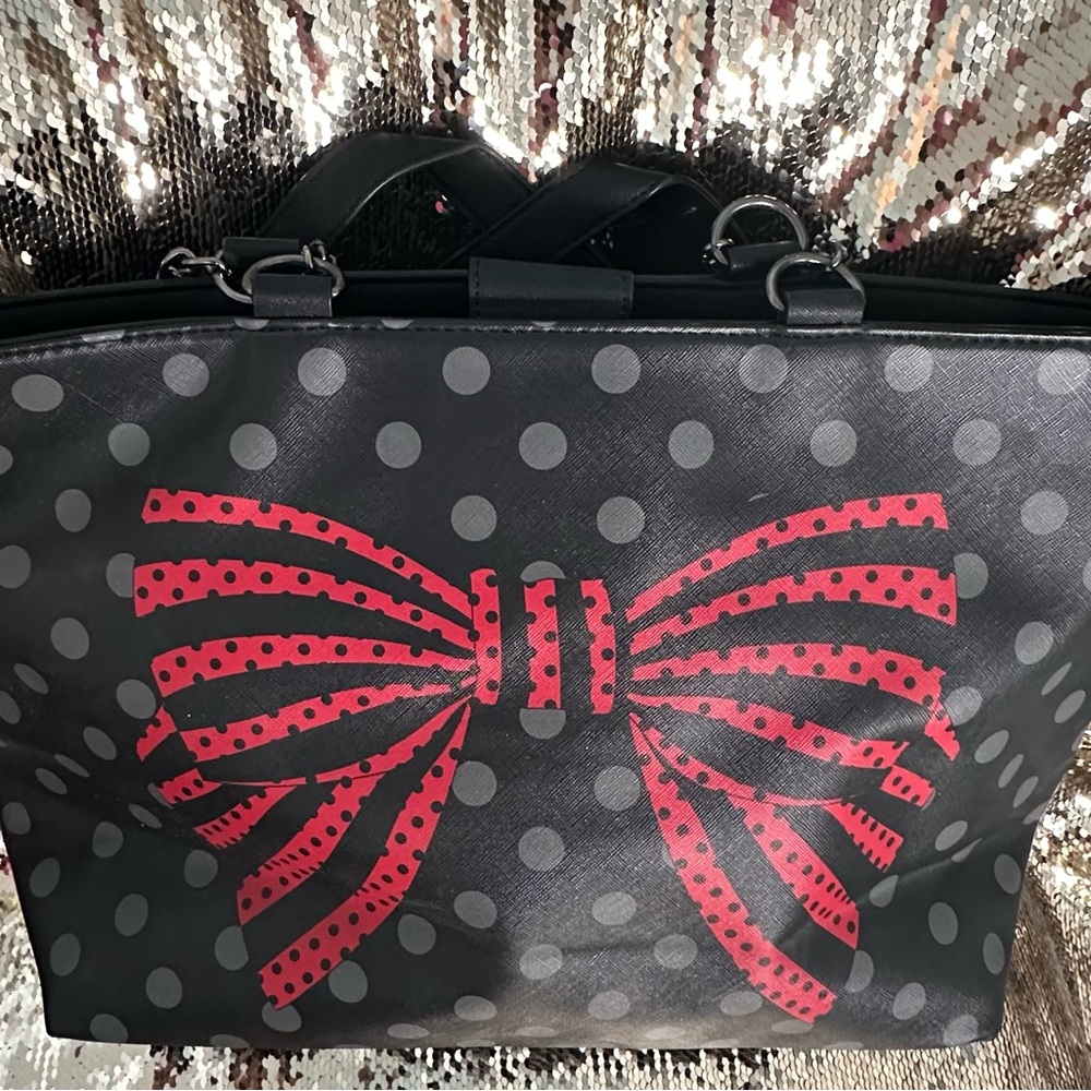 Betsey Johnson Black and Pink Polka Dot Satchel